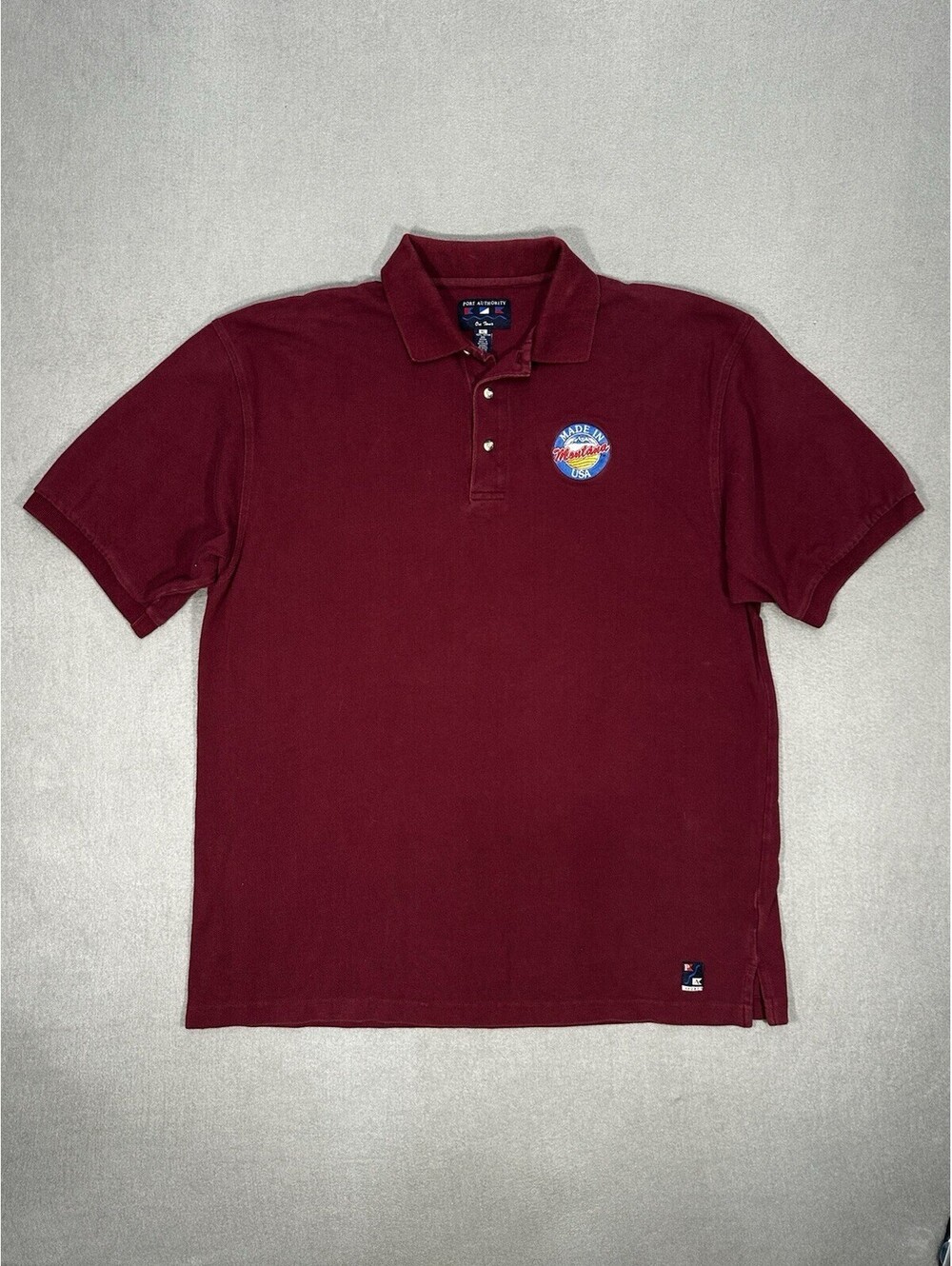 Vintage Port Authority Polo Shirt XL Red Made In Montana USA Embroidered